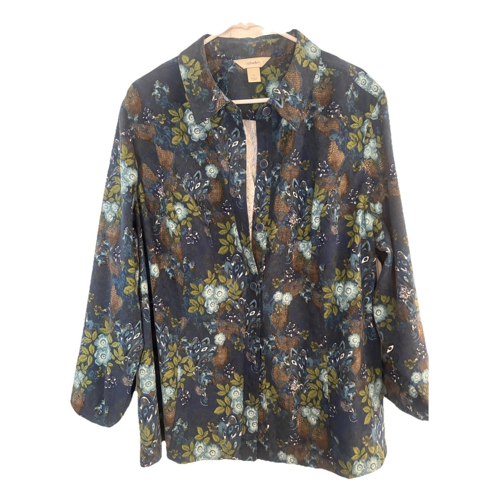 Cj Banks Soft Floral Button Up Collared Lightweight Jacket Plus Size 3X‎